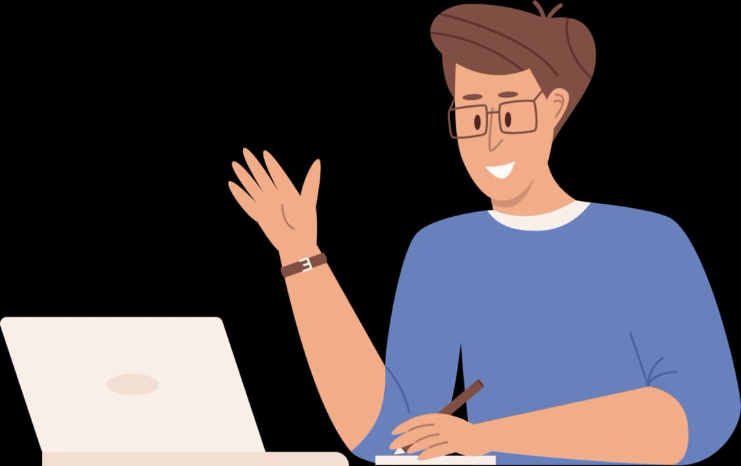 Ilustração de um estudante pensando olhando para diferentes ferramentas de trabalho de diferentes profissões.